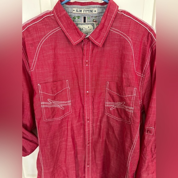 Drill Clothing Mens Red Roll Tab Sleeve Slim Fitting Button Up Shirt Size XL - Picture 2 of 9